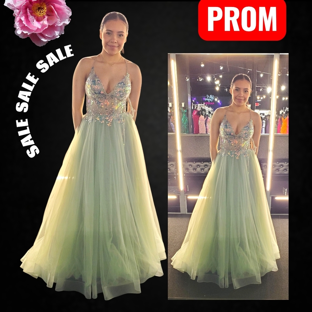 Clarisse Light Green Gown with Beaded Details
